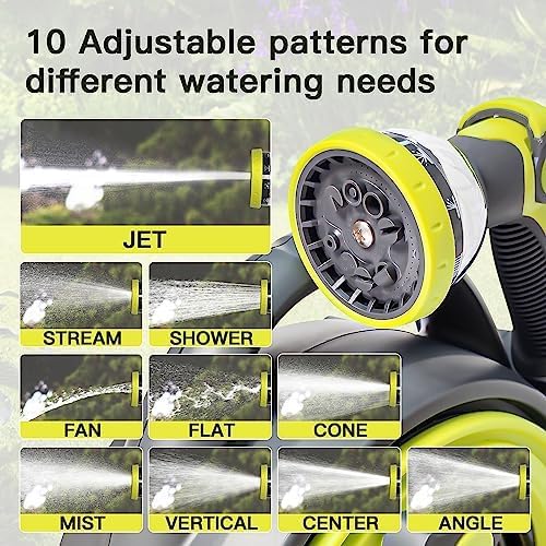 Retractable Garden Hose Reel, Portable Hose Reel, 45+5FT with 10 Patterns Spray Nozzle, Adapts to standard US hose plugs, 50FT Hose Reel for Garden Watering Car Washing Pet -Green