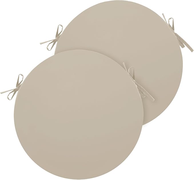 Outdoor Bistro Chair Cushions Set of 2, 15" D x 3" H Round Chair Cushions Waterproof and Fade Resistant Chair Cushion Pads with Non-Slip Ties and Removable Covers for Garden, Cream