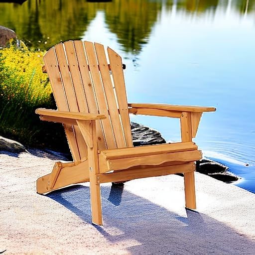 Best Choice Products Folding Adirondack Chair Outdoor Wooden Accent Furniture Fire Pit Lounge Chairs for Yard, Garden, Patio w/ 350lb Weight Capacity - Natural