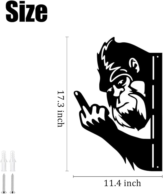 Peaking a Boo Flipping Off Bigfoot Animal Metal Sign Art Ornament, Animal Peeping Around Signs Corner Tree Garden Fence Farmhouse Outdoor Home Decoration