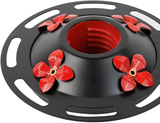 WOSIBO Hummingbird Feeder Replacement Bottom Base Replacement Part Includes Red Plastic Base Metal Top and Brushes (Black)