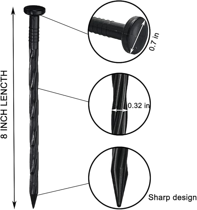 80 Pcs 8 Inch Plastic Edging Nails, Spiral Landscape Fabric Edging Anchoring Stakes Nylon Landscaping Anchoring Spikes Garden Lawn Yard Spikes for Weed Barrier, Paver Edging, Artificial