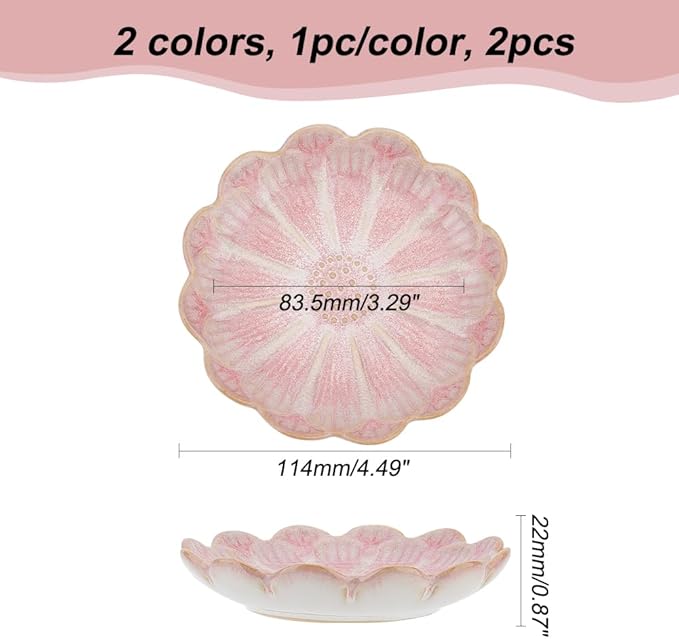 NBEADS 2 Pcs Ceramic Jewelry Tray, Lotus Flower Ring Dish Holder Porcelain Trinket Tray Decorative Trinket Plate for Ring Necklace Bracelet Jewelry Watch Key Gift, Whitesmoke/Pink