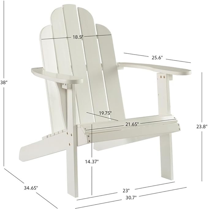 Linon White Adirondack Chair, 30.4" wx37.6 dx37.8 h