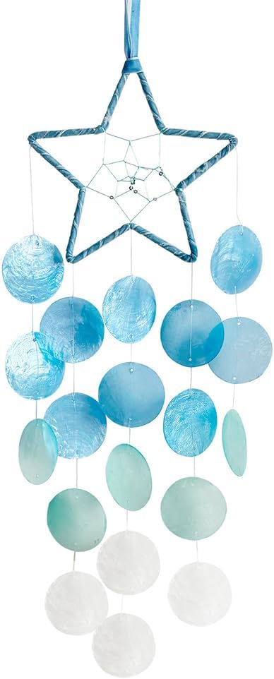 Wind Chimes for Outside, Personalized Capiz Shells Wind Chime for Home Decoration, Garden Decoration of Beach House Decor,Great Gift for Shells Windchimes Lovers and More (Blue Star)