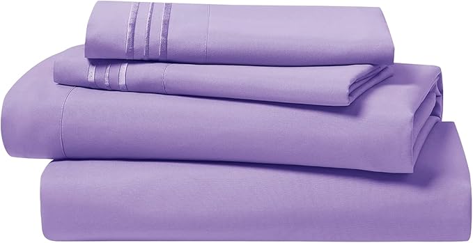 Clara Clark Bed Sheets, Premier 1800 Series 4 Piece Bed Sheet Set, Deep Pocket, Wrinkle, Fade, Stain Resistant, Luxury Soft Bedding Sheets & Pillowcases, Twin, Lavender