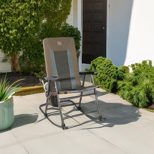 TIMBER RIDGE Outdoor Folding Rocking Chair, 29" Padded High Back Neck & Back Support, Hard Armrests for Easy Stand Up, Stable Steel Frame Supports 300 lb, Quick Fold for Patio, Lawn & RV Camping,Brown