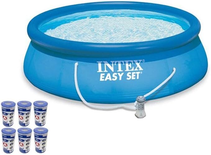Intex 15ft x 48in Easy Set Outdoor Above Ground Swimming Pool Kit with Ladder, Cover, 1000 GPH GFCI Filter Pump and 6 Replacement Filter Cartridges