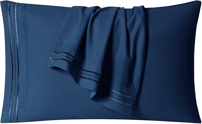 Clara Clark Bed Sheets, Premier 1800 Series 4 Piece Bed Sheet Set, Deep Pocket, Wrinkle, Fade, Stain Resistant, Luxury Soft Bedding Sheets & Pillowcases, Queen, Navy Blue