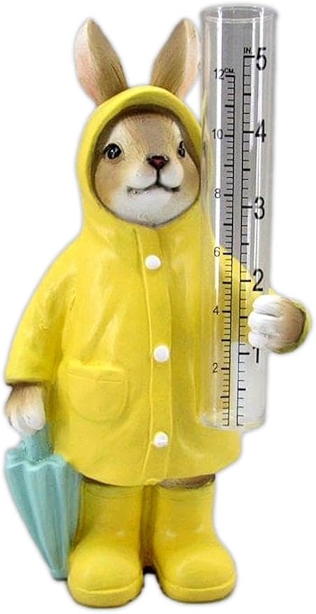 The Bridge Collection Raincoat Bunny Rain Gauge-Cute Rabbit Spring Garden Decor