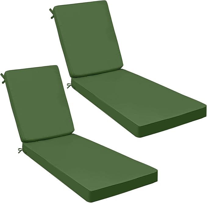 AAAAAcessories Outdoor Chaise Lounge Cushions, Fade-Resistant, Waterproof Patio Furniture Replacement Cushions, 72" x 21" x 3", Set of 2, Dark Moss Green