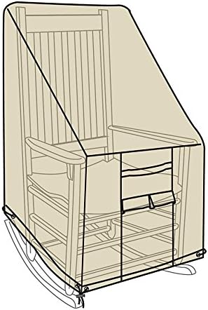 Plow & Hearth Deluxe Outdoor Rocking Chair Cover | All-Weather | Water-Repellent | Fade-Resistant | Reinforced Seams | 26.75" L x 31.5" W x 44" H | Tan