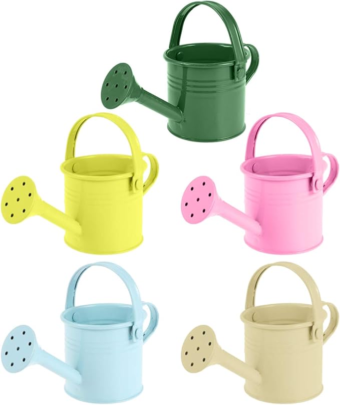 Hemoton Metal Watering Can, 5pcs Simple Kids Watering Can, Children Garden Watering Bucket Iron Watering Tin Can Sprinkling Kettle for Garden Plants Flower 5.9x2.95x2.95 in (Mixed Color)