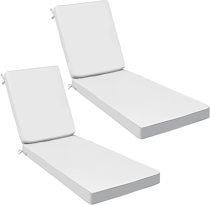 AAAAAcessories Outdoor Chaise Lounge Cushions, Fade-Resistant, Waterproof Patio Furniture Replacement Cushions, 74" x 23" x 3", Set of 2, Creamy White