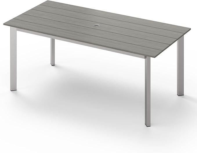 67" Rectangle HDPS Patio Dining Table, Aluminum Outdoor Patio Dining Table with Umbrella Hole, Weather-Resistant for Lawn, Garden, Yard, Poolside and Indoor Use (Sliver)