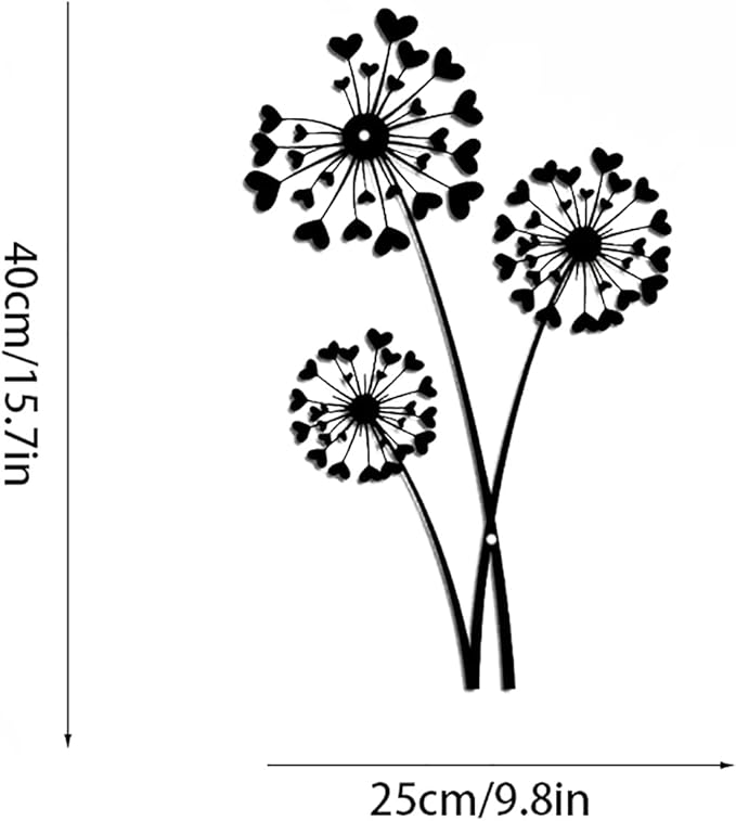 DUOOLN Metal Flowers Wall Art Decor, Minimalism Dandelion Flower Hanging Iron Decoration,Modern Plant Potted Art Sculpture Sign, Home Bedroom Bathroom Outdoor Indoor Kitchen Feature Wall-15.7x9.8in