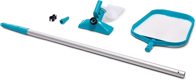 Intex Metal Frame 15' x 48" Round Above Ground Swimming Pool Set with Filter Pump, Ladder, and Cover with Maintenance Accessory Vacuum and Skimmer Kit