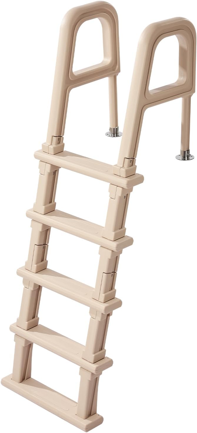 VEVOR Swimming Pool Ladder, Inclined 5-Step Double Handrails Stair, Non-slip Heavy Duty Step, Load Capacity 300 lb, for 48-54" Inground & Above-ground Pools of Any Deck Surface Indoor & Outdoor, Taupe
