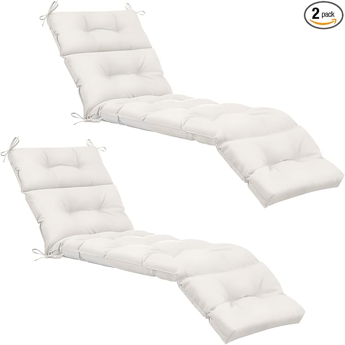 Kigley 2 Pcs Chaise Lounge Cushions 75 x 22 x 5 Inches Soft Lounge Chair Cushion Spring/Summer Seasonal Replacement for Outdoor Indoor Home Office (Ivory White)