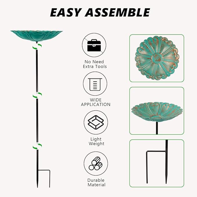 DREAMSOUL Flower Bird Bath with Metal Stake, Small Bird Baths for Outdoors Birdbath Set for Bird Lovers Garden Decoration (4 PCS)