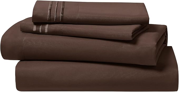 Clara Clark Premier 1800 Series 4pc Bed Sheet Set - Queen, Chocolate Brown