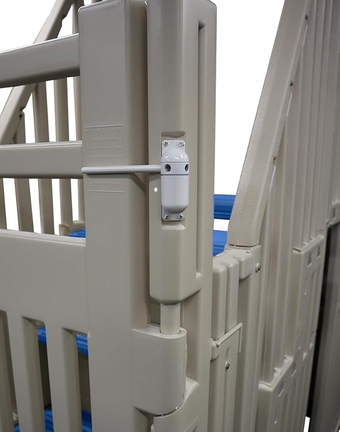Confer Plastics Step Enclosure System: Above Ground Entry System, Dual Handrails, Slip-Resistant Steps, Supports 400 lbs, Easy Install – Made in USA, Warm Grey with Blue Step-1X Treads