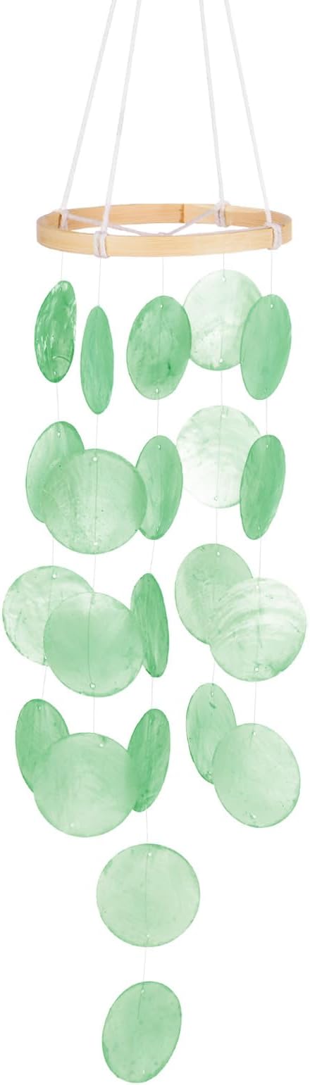 Shell Wind Chime for Outside, Seashell Wind Chime Sea Glass Shell Wind Chime for Outside/Patio/Garden/Porch Decor, Handcrafted Wind Chime [Green]