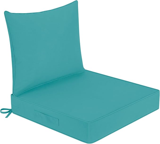 downluxe Outdoor Chair Cushions 24x24 with Removable Cover, Waterproof Patio Furniture Cushions, Deep Seat Cushions for Outdoor Furniture with Backrest for Sofa, Couch and Patio Chairs, Teal