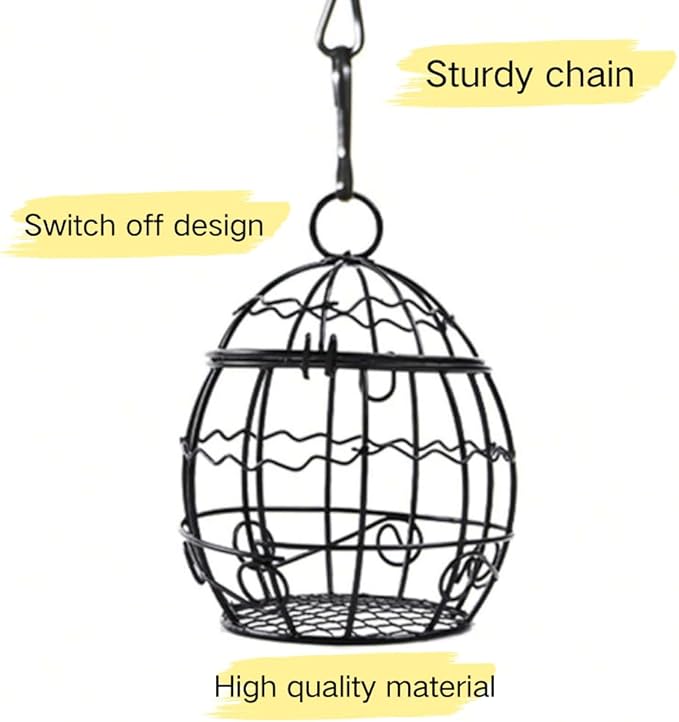 Bird Feeder, Suet Ball Feeders for Outside Hanging, Metal Hanging Bird Feeder with Hooks, Fat Ball Bird Feeder Suet Feeder for Wild Birds Outdoor Garden (Gold,1 pcs)