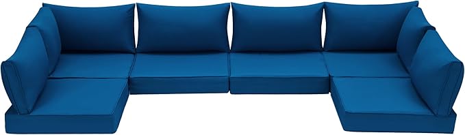 HOMREST Outdoor Replacement Cushions for Patio Furniture,Water-Repellent Sofa Cushion for 6-Seat Rattan Wicker Sectional Patio Conversation Sets,14-Piece Cushions Set for Outdoor Couch-Blue