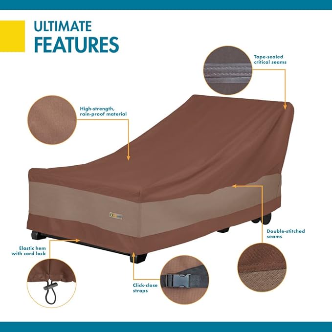 DUCKCOVERS Ultimate Waterproof 74 Inch Patio Chaise Lounge Chair Cover, Patio Furniture Covers