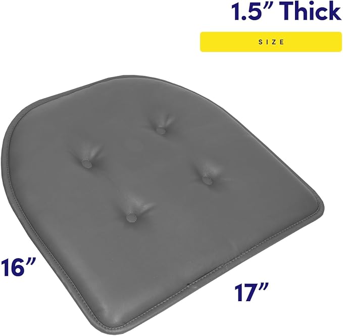 Sweet Home Collection Chair Cushion Memory Foam Pads Tufted Slip Non Skid Rubber Back U-Shaped 17" x 16" Seat Cover, 4 Count (Pack of 1), Faux Leather Gray