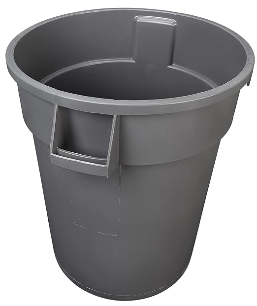 Amazon Basics Heavy Duty Sturdy Round Trash Can, 32 Gallon, Grey, Pack of 2