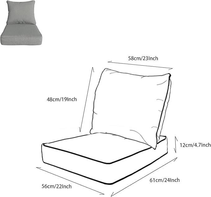 Goodgoods 22x24 inch Outdoor/Indoor Deep Seat Patio Cushion Set of 1 Resilient Foam Filling Water Repellent Stain-Resistant UV Resistant Weather Resistant Deep Seat Bottom Light Gray