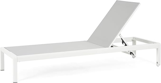 Christopher Knight Home Set of 2 Berton Outdoor Mesh Seat Chaise Lounge Chairs, Patio Adjustable Aluminum Frame Single Lounge Sofa, Poolside/Garden/Backyard Seating, All-Weather Furntiure, Gray+White