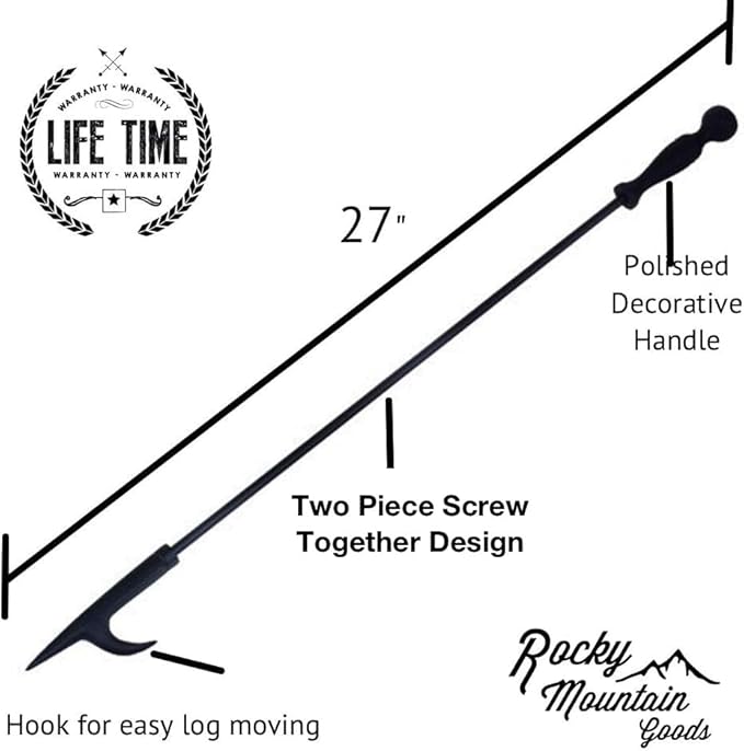 Rocky Mountain Goods Fire Poker - 27" All Metal Fire Poker for Indoor and Outdoor Use - Heavy Duty Fire Stick for Fire Pit or Inside Fireplace - Long Wrought Iron Steel