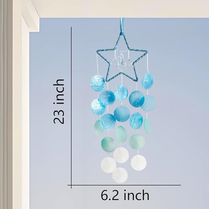 Hanging Wind Chimes for Outside Decoration,Balcony Garden Decor of Star Shaped Capiz Shell Wind Chime,Coastal Style Decor for Indoor/Outdoors,Great Gift for Women (Purple)