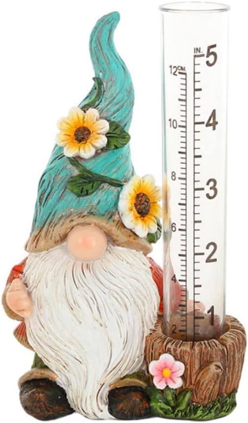 The Bridge Collection Cute Garden Gnome Rain Gauge (Green)