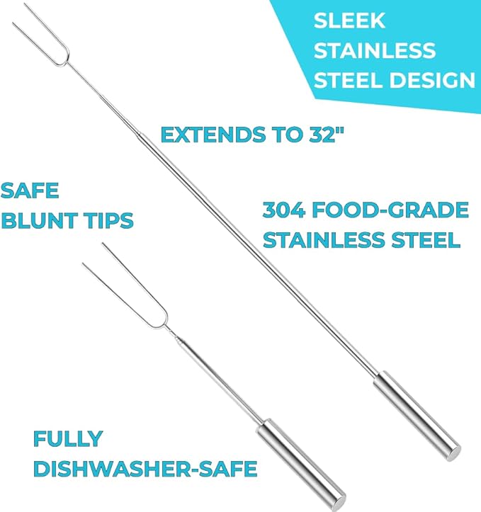 Smores Sticks For Fire Pit [All-Stainless Steel Set Of 12] -Marshmallow Roasting Sticks For Campfire, Telescoping S'mores Forks -Long Hot Dog Sticks [Dishwasher-Safe] - SUMPRI Campfire Skewers