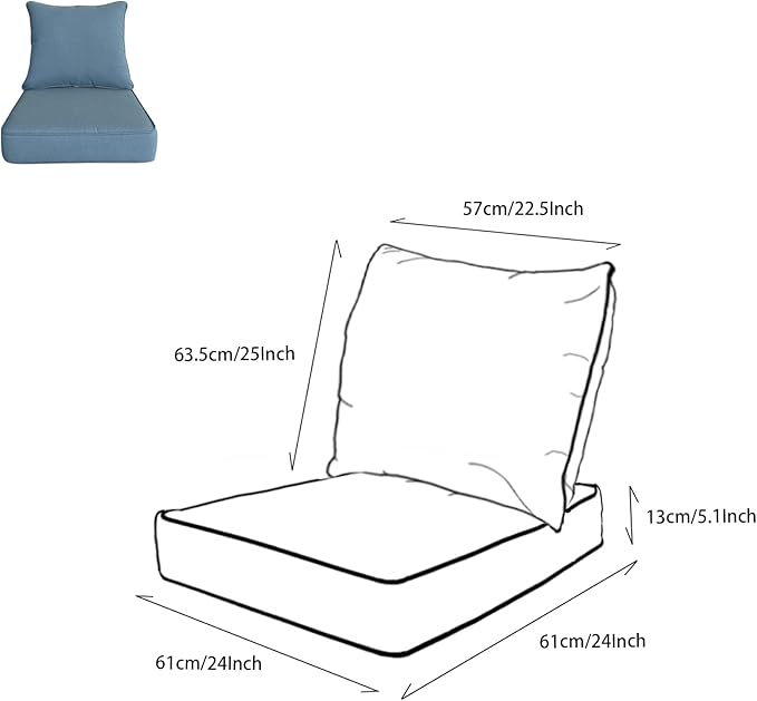 Goodgoods 24x24 inch Outdoor/Indoor Deep Seat Patio Cushion Set of 1 Resilient Foam Filling Water Repellent Stain-Resistant UV Resistant Weather Resistant Deep Seat Bottom Light Blue