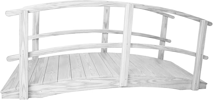 8 FT White Amish Made Garden Bridge with Double Rails for Walkway, Backyard Pond & Landscaping, Outdoor Wooden Footbridge for Koi Pond, Japanese Style Decorative Bridge, Made in USA