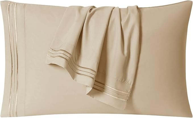 Clara Clark Premier 1800 Collection Full 4PC Bed Linen Set, Beige Cream, Microfiber, Deep Pocket, Breathable