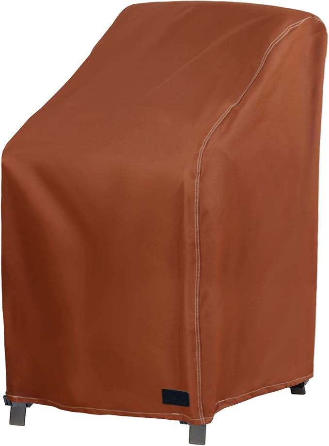 NettyPro Stackable Chair Covers Waterproof Outdoor Stack Chairs Cover Patio Furniture Stacking Chair Covers, Fits for 4-6 Stackable Dining High Back Chairs, 26 W x 35 D x 45 H inch, Brown