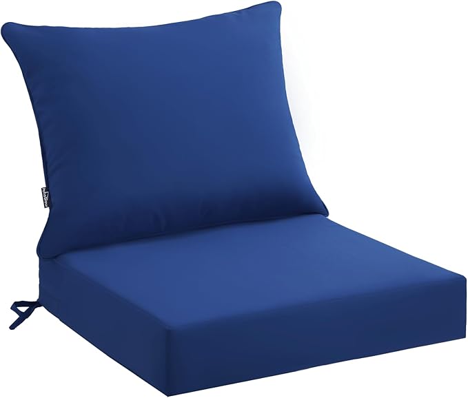 Outdoor Seat Cushion Set 22 x 24 x 4 Inch, Waterproof & Fade Resistant Patio Furniture Cushions with Removable Cover and Ties, Thick Deep Seating Pads for Outside Chair Sofa Couch, Blue