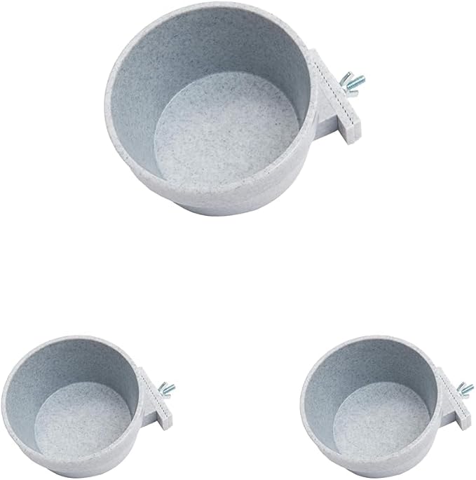 Lixit Quick Lock Removable Cage Bowls for Rabbits,Guinea Pigs,Gerbils,Ferrets,Dogs,Cats,Birds,and Other Small Animals - Made in USA (Gray,20 Ounce),(Pack of 3)