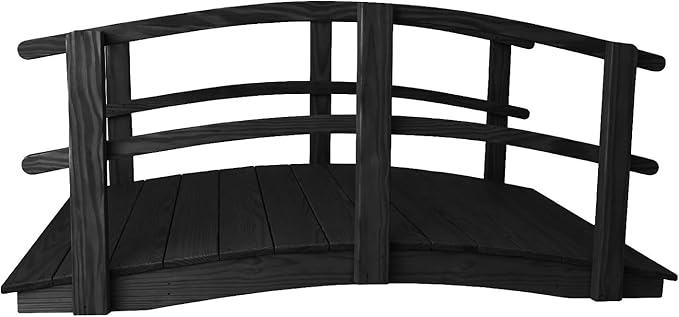 6 FT Black Amish Made Garden Bridge with Double Rails for Walkway, Backyard Pond & Landscaping, Outdoor Wooden Footbridge for Koi Pond, Japanese Style Decorative Bridge, Made in USA