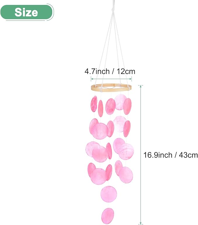 Shell Wind Chime for Outside, Seashell Wind Chime Sea Glass Shell Wind Chime for Outside/Patio/Garden/Porch Decor, Handcrafted Wind Chime [Pink]