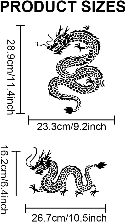 MAYJOYDIY 2 Styles Oriental Dragon Auspicious Clouds Stencil 11.8×11.8/11.7×8.3inch Large Chinese Dragon Sun Drawing Stencils with Paint Brush Asian Dragon Theme Template for Art Crafts Home Decors