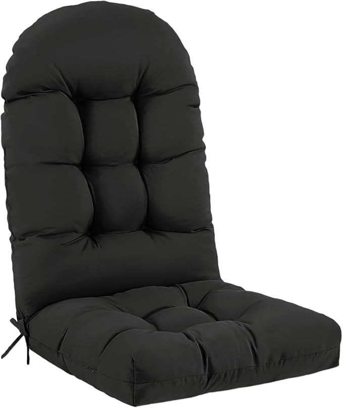 Outdoor Adirondack Chair Cushion, 44x19x4 Inch Rocking Chair Cushions, High Back Patio Soft Seat Pad with Ties, Indoor Outside Use, Fade-Resistant & Waterproof, Black
