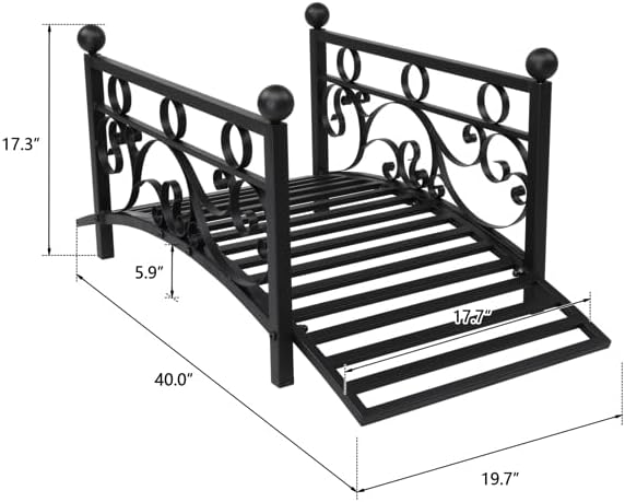 Black Matte Garden Bridge, Iron Bridge Black,Garden Bridge Metal Yard Arch Path Bridge, Ourdoor Decorative Black Iron Foot Bridge for Pond and Backyard Landscaping 40.15" L x 20" W x 17.12" H